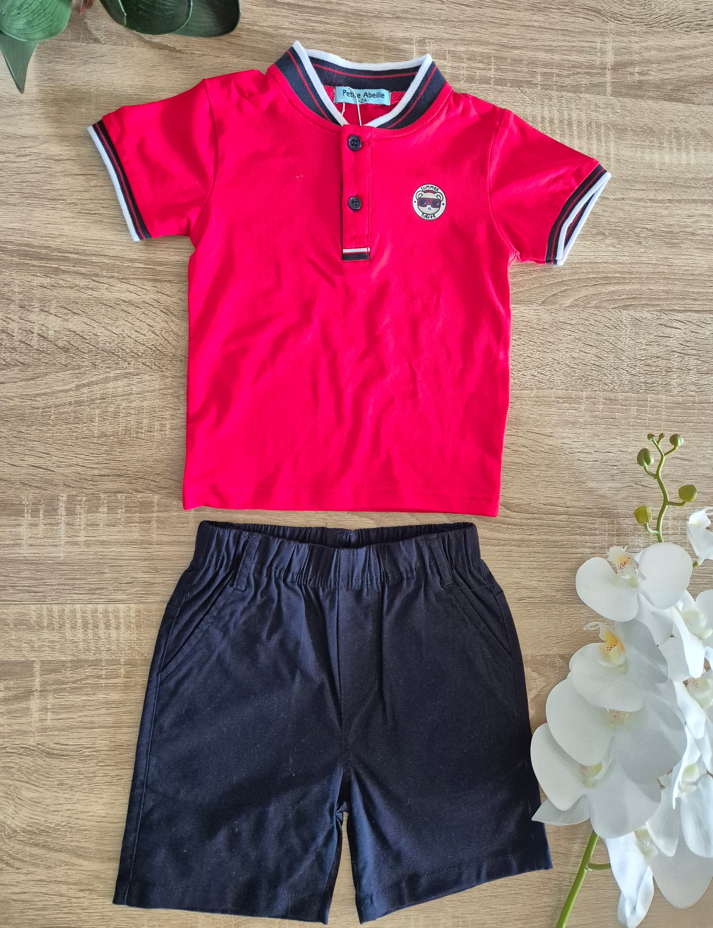 BILIK Ensemble de Polo Brodé pour jeune garçon avec colle et Short