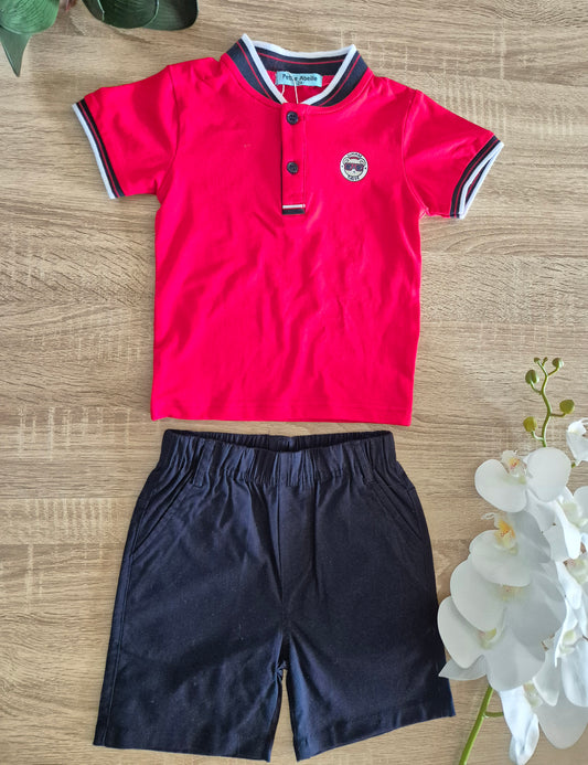 BILIK Ensemble de Polo Brodé pour jeune garçon avec colle et Short
